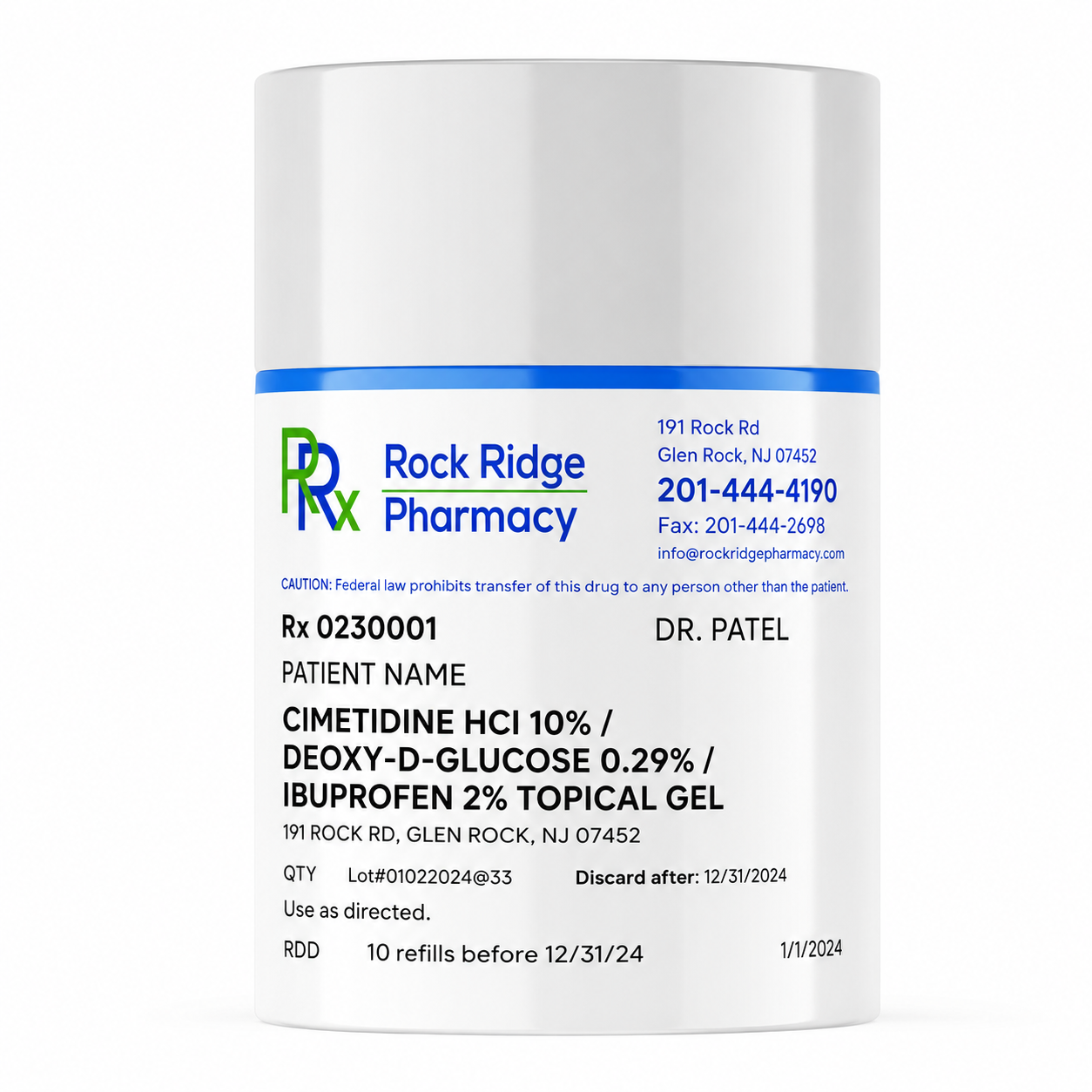 Cimetidine HCl 10% / Deoxy-D-Glucose 0.29% / Ibuprofen 2% Topical Gel