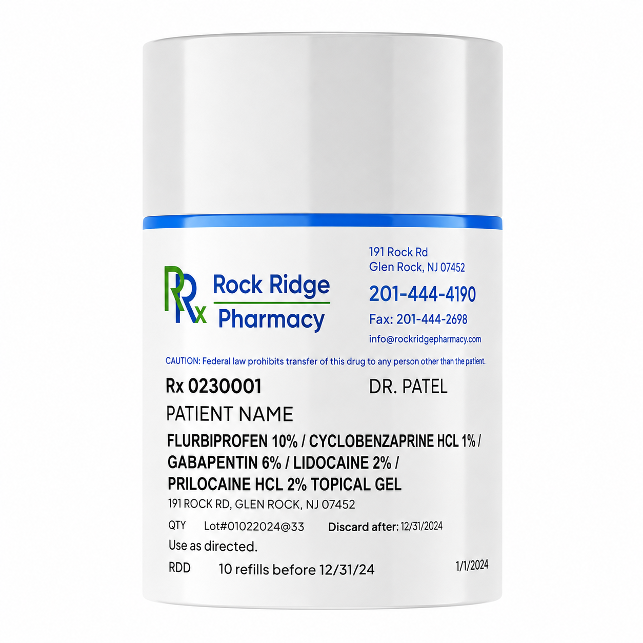 Flurbiprofen 10% / Cyclobenzaprine HCl 1% / Gabapentin 6% / Lidocaine 2% / Prilocaine HCl 2% Topical Gel