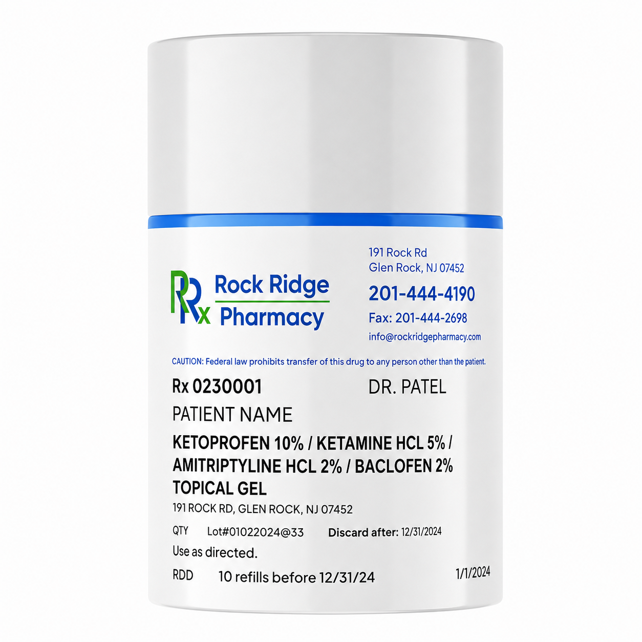 Ketoprofen 10% / Ketamine HCl 5% / Amitriptyline HCl 2% / Baclofen 2% Topical Gel