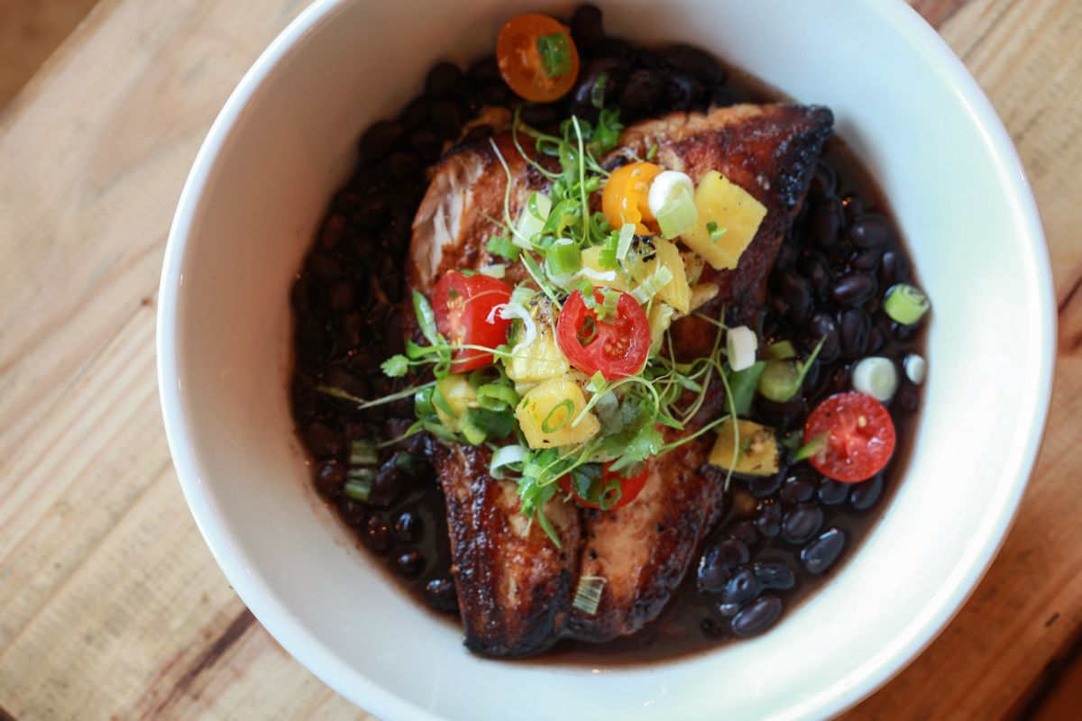 Gulf fish “al pastor” with plantain mash, adobo black beans and grilled pineapple pico.jpg