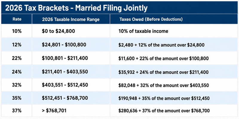 2026 Tax Brackets - Married Filing Jointly (returns filed in 2027)  Millan + Co. CPAs  Austin, TX 
